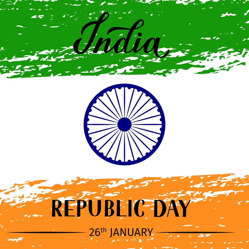 Ilustración de vector de grunge de día de la república de India. cartel de tipografía de celebración navideña india. plantilla fácil de editar para tarjetas de felicitación, volantes, pancartas, camisetas, etc.