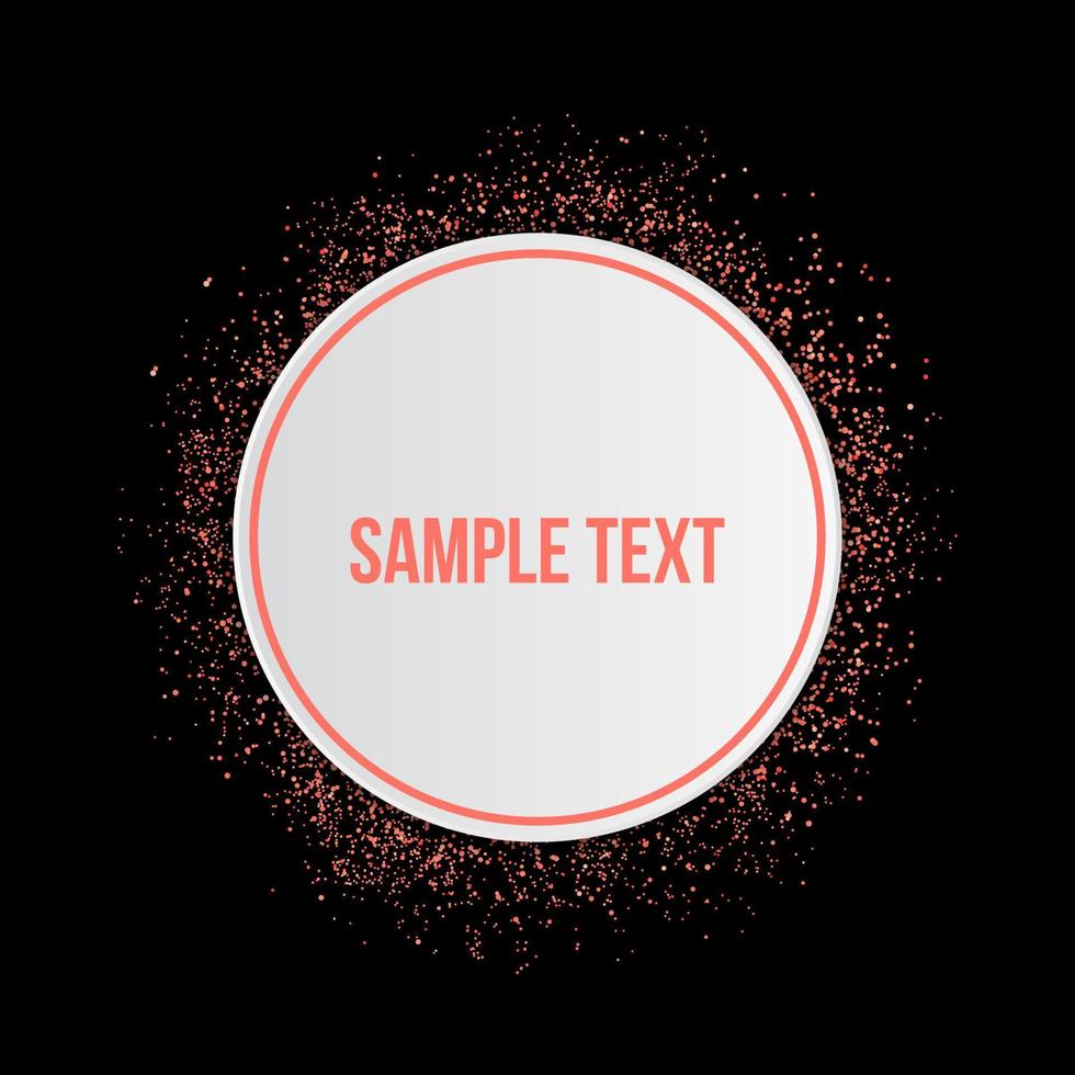 Confetti in shades of living coral and 3d circle paper plate with copy space. The color of 2019 year. Scattered sparkles dots. Shiny dust vector background. Rose gold glitter texture effect.