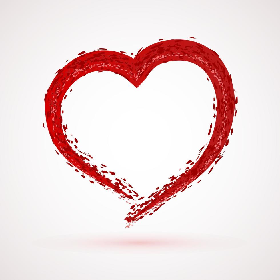 Red grunge shape of heart. Symbol of love. Valentine s day vector illustration. Easy to edit design template.