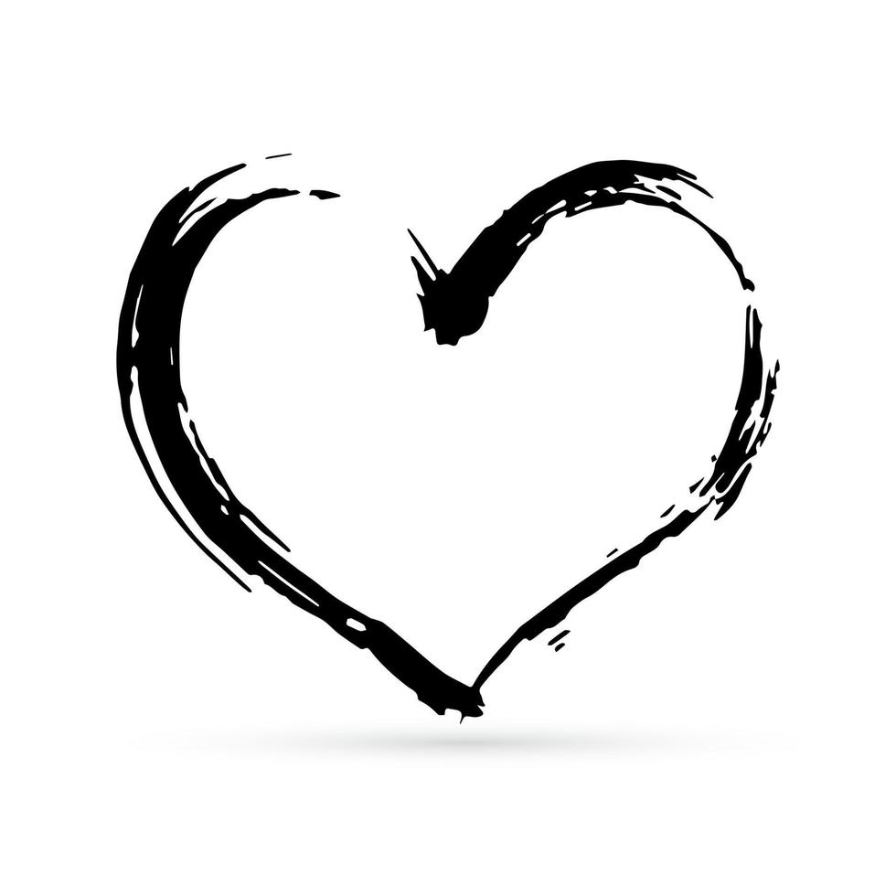 Hand drown heart. Black textured brush stroke. Grunge shape of heart. vector