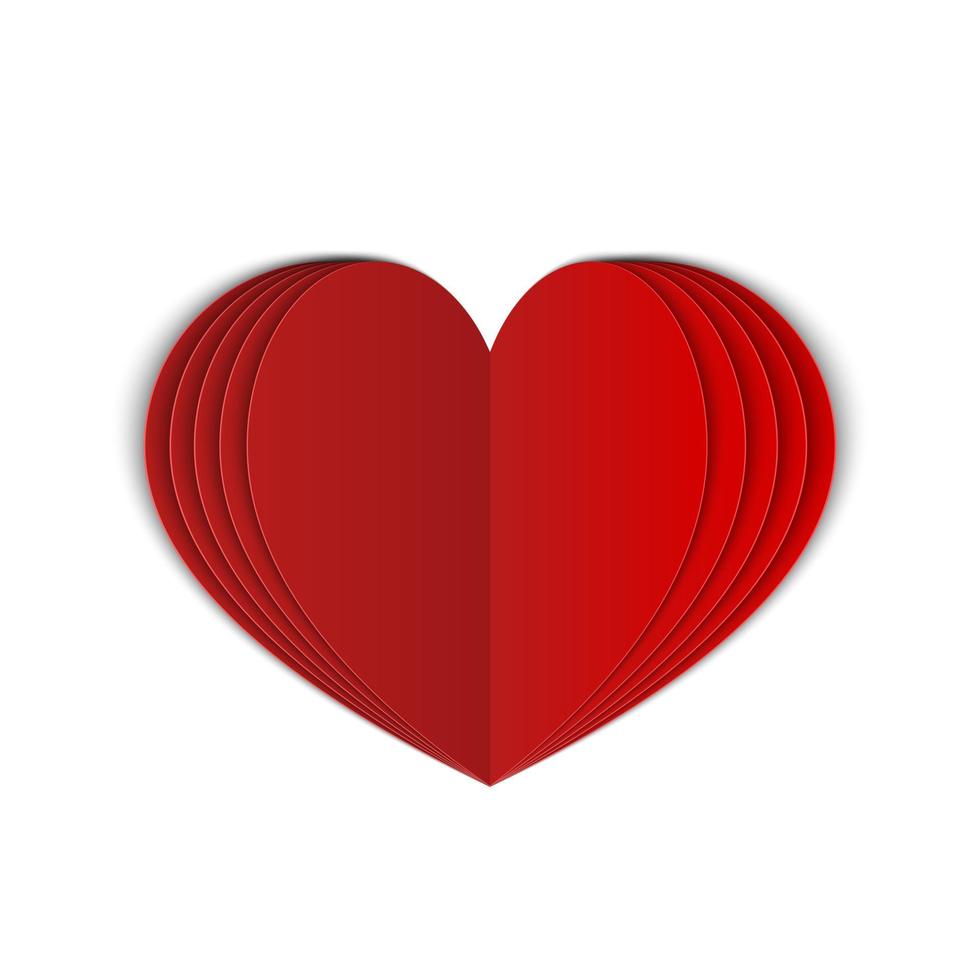 Red paper heart isolated on white. Symbol of love for Valentine s day greeting card. Realistic 3d folded heart. Vector illustration. Easy to edit template for your design projects.