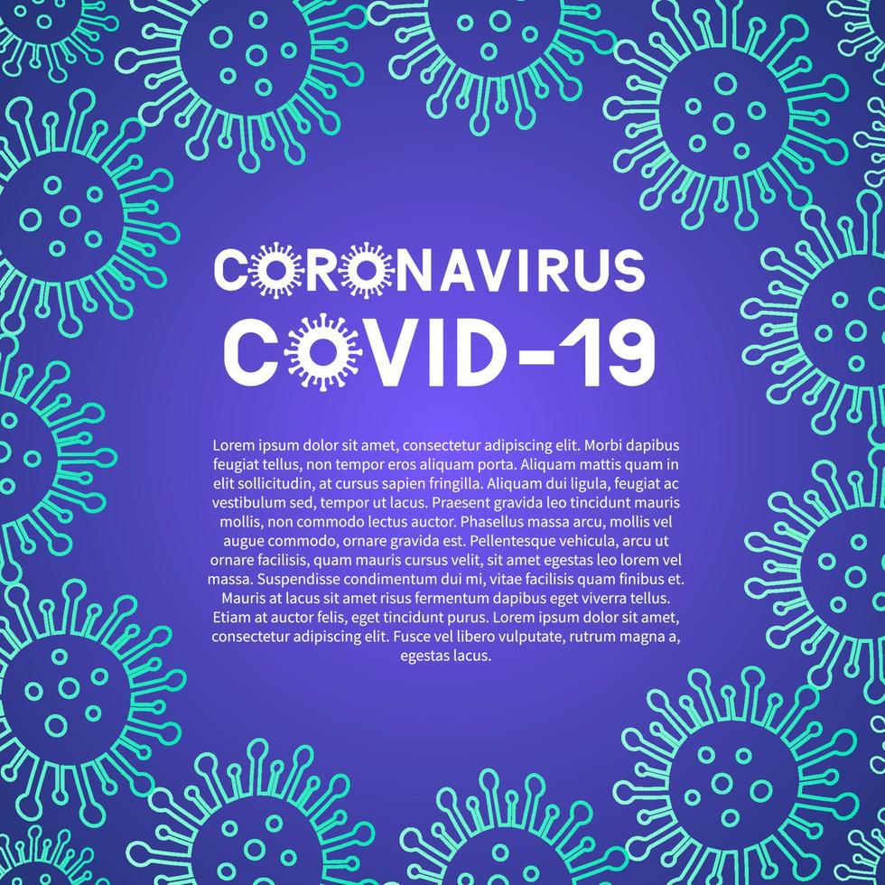 Coronavirus covid-19 pandemic background with copy space. Pathogen respiratory from Wuhan China. Novel Corona virus 2019-nCoV. Neon colors vector banner.