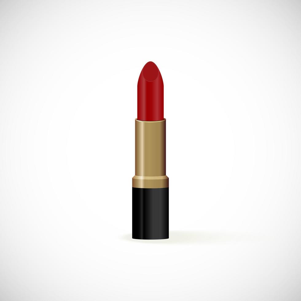 lápiz labial rojo realista sobre fondo blanco. accesorio de maquillaje. Ilustración de vector de cosméticos de moda. diseño para salones de belleza, redes sociales, sitios web, catálogos de glamour, banners, maquetas