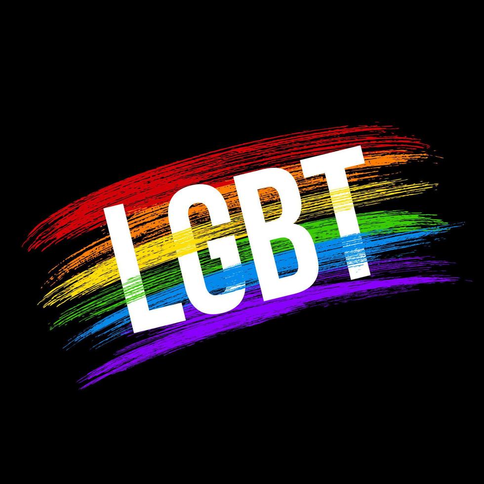 LGBT community flag on black background. Symbol of lesbian, gay pride, bisexual, transgender social movements. Grunge brush strokes texture the colors of the rainbow. Vector illustration.