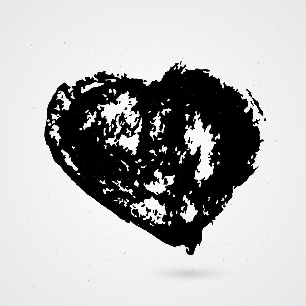 Hand painted heart on white background. Grunge shape of heart. Black textured brush stroke. Valentines day sign. Love symbol. Easy to edit vector element of design.
