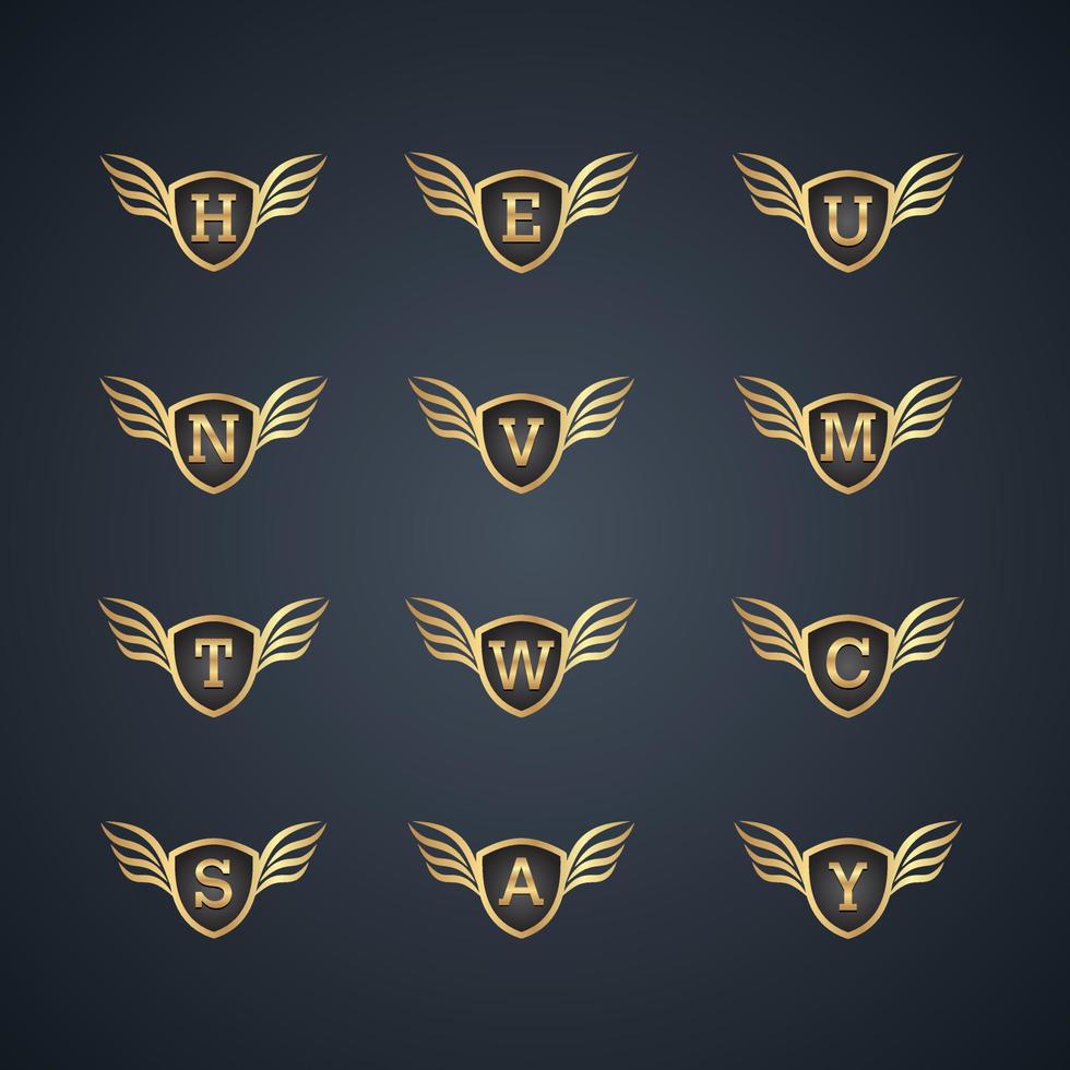 Letter logo with golden winged shield vector