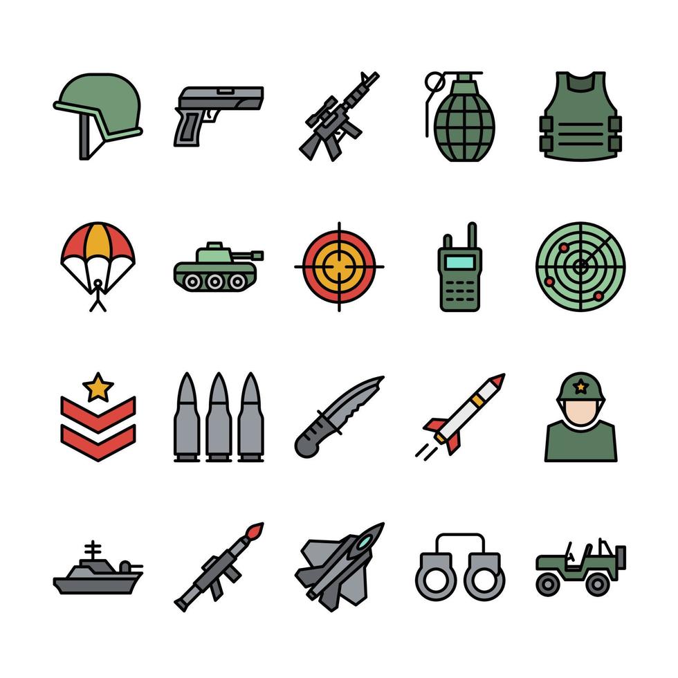 Army Filled outline icon set template vector