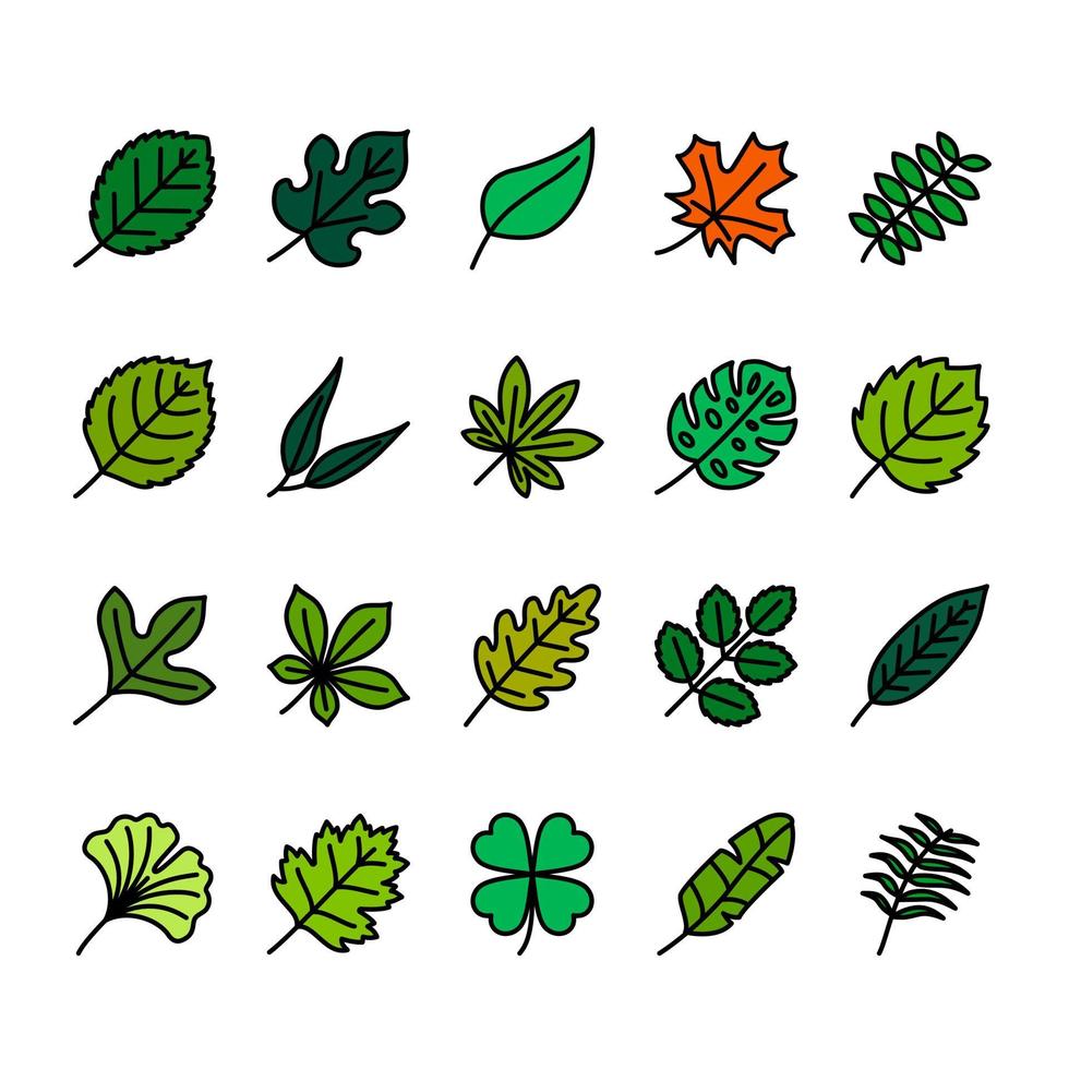 Leaves Filled outline icon set vector