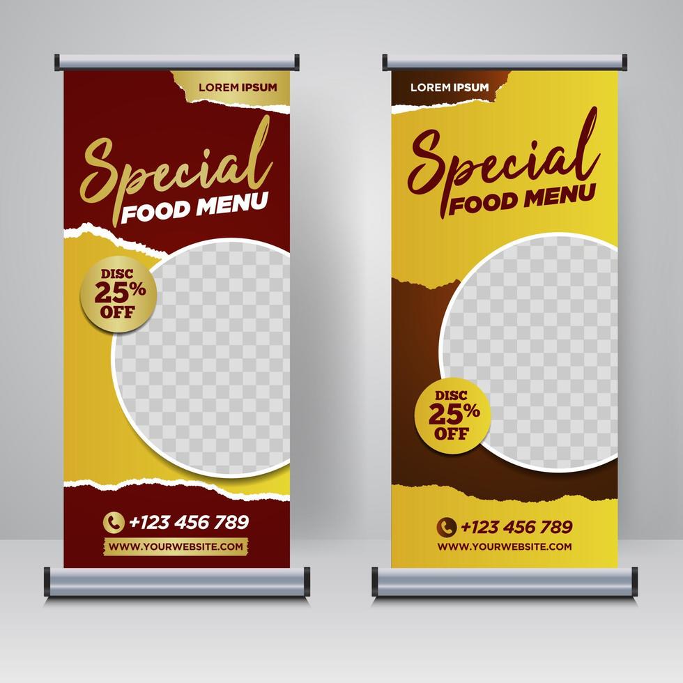 Food and Restaurant roll up banner design template vector