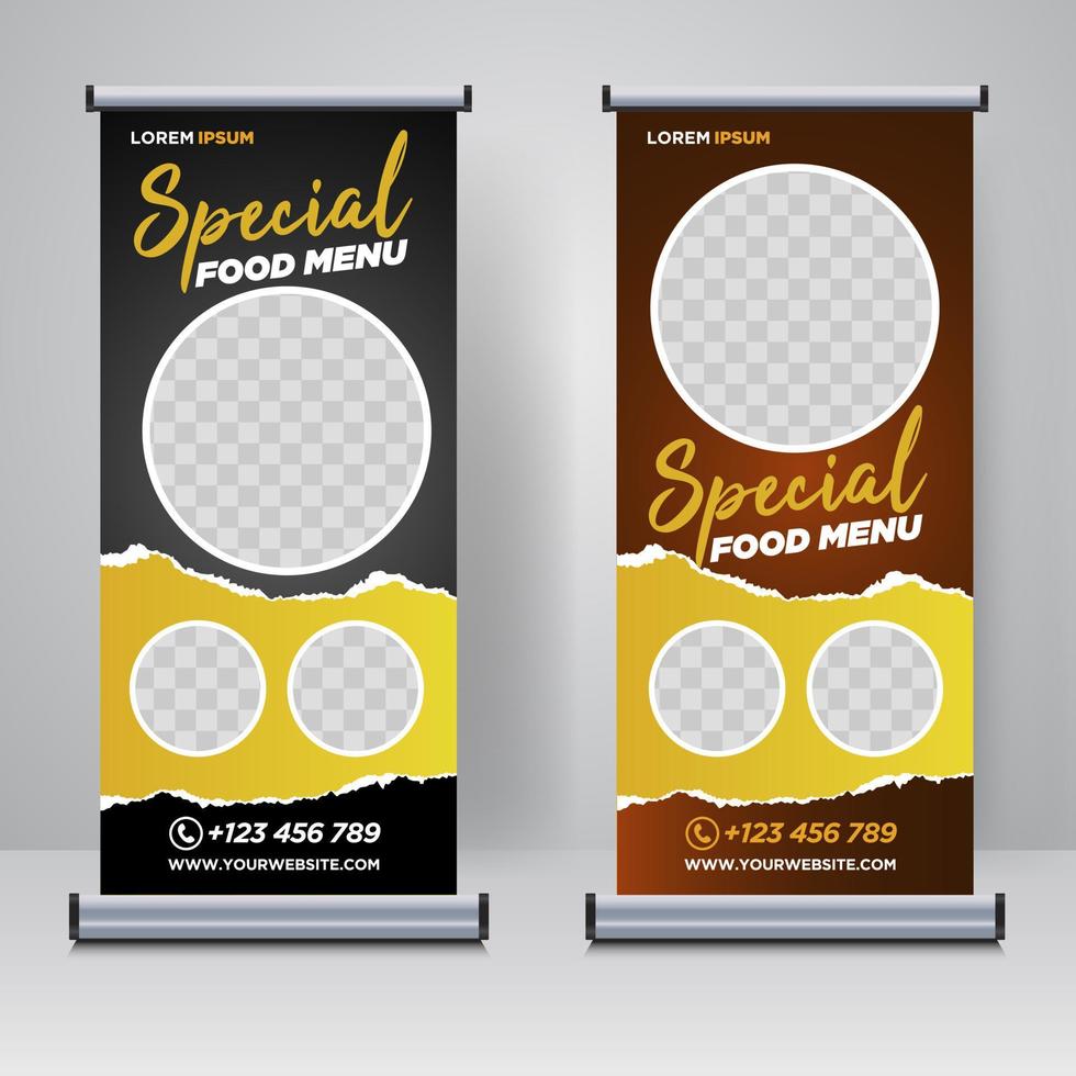 Food and Restaurant roll up banner design template vector