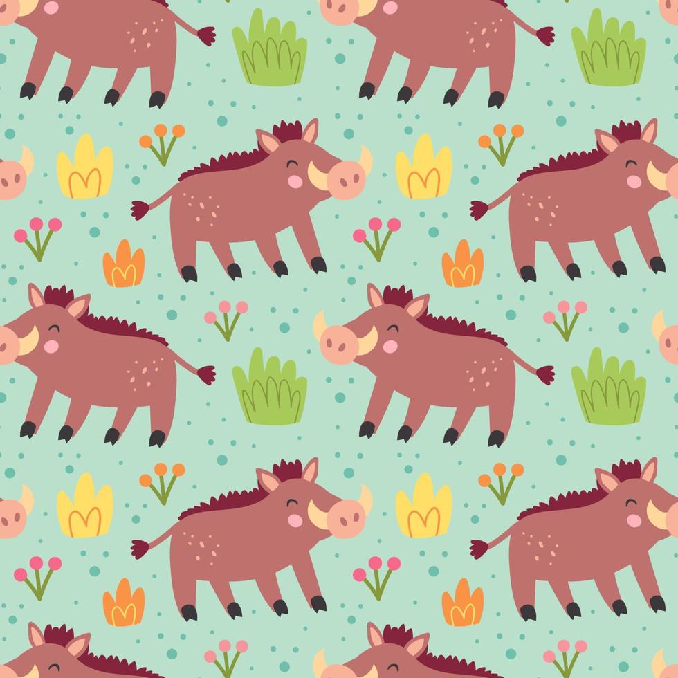 Wild pig warthog. Seamless pattern, background, wallpaper, paper. Packaging design vector