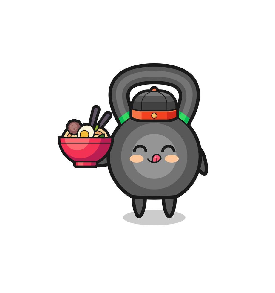 Kettlebell como mascota del chef chino sosteniendo un tazón de fideos vector