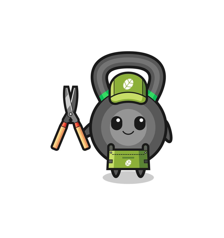 cute kettlebell as gardener mascot vector