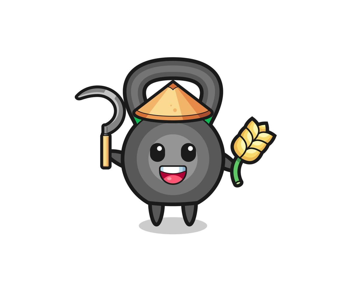 kettlebell Asian farmer holding paddy vector