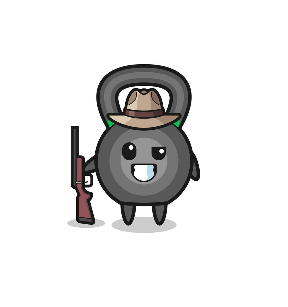 kettlebell hunter mascot holding a gun vector