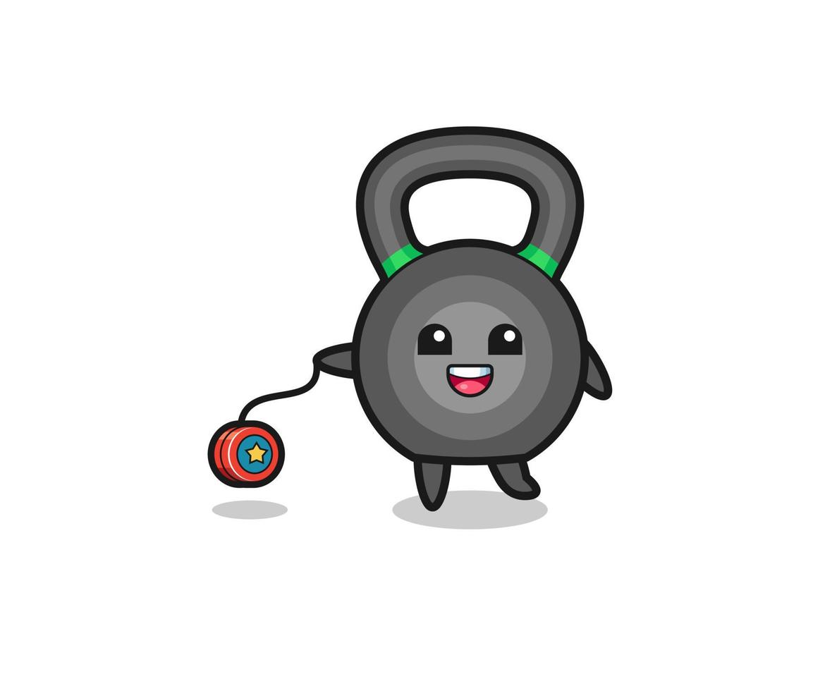 cartoon of cute kettlebell playing a yoyo vector