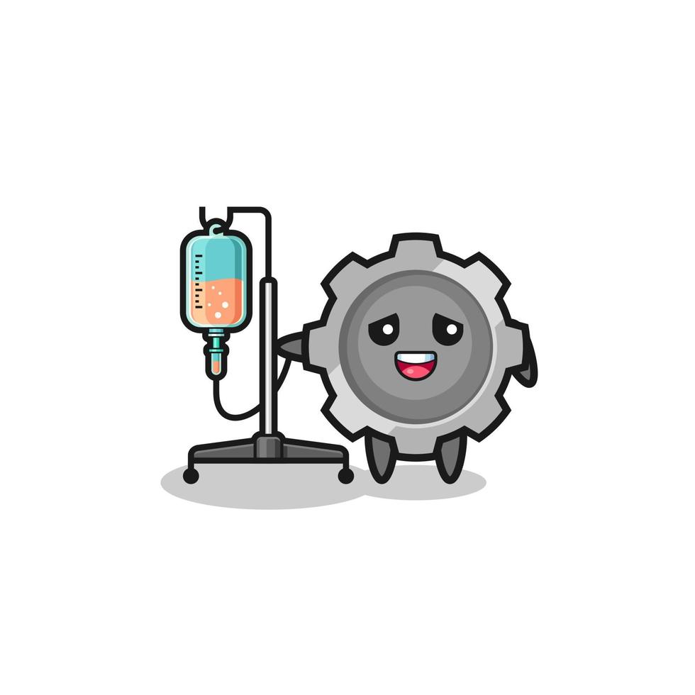 cute gear character standing with infusion pole vector