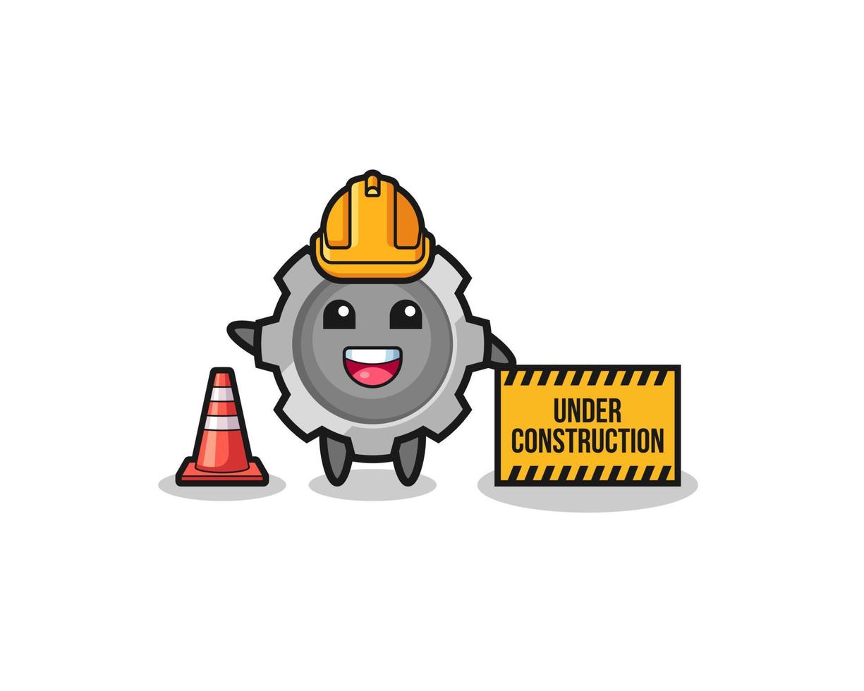 illustration of gear with under construction banner vector