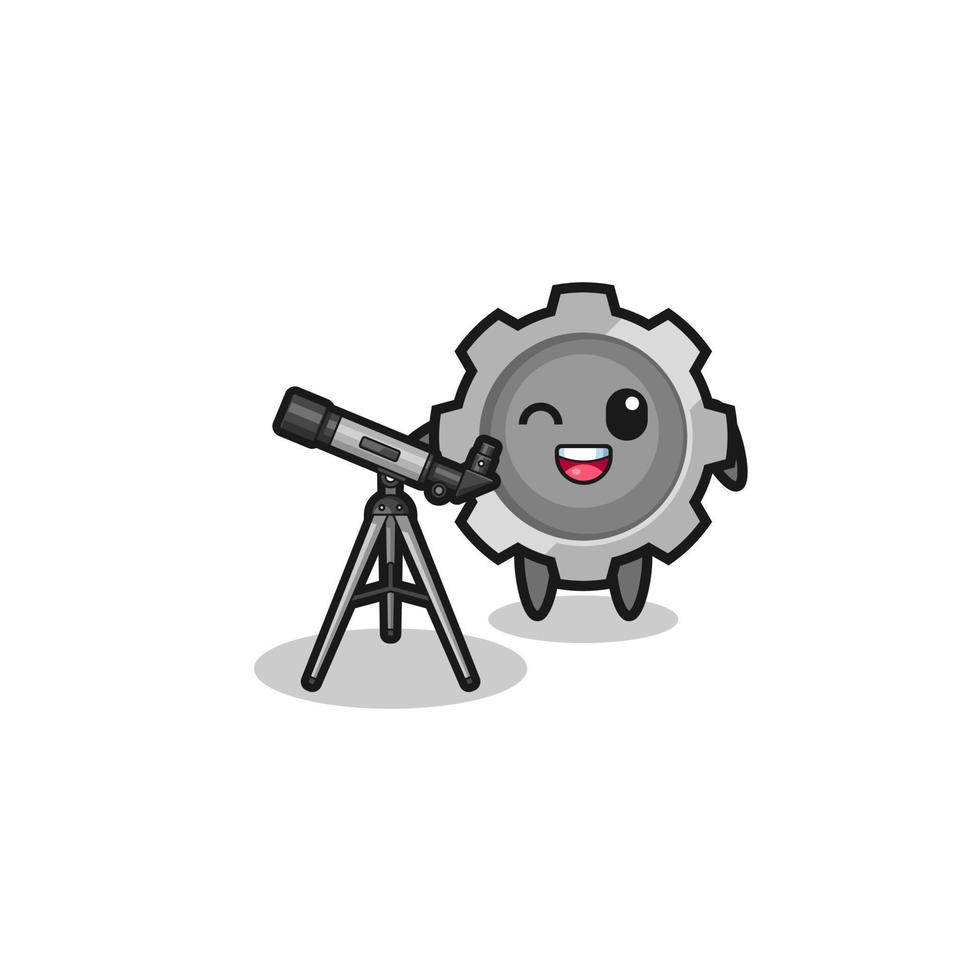 gear astronomer mascot with a modern telescope vector