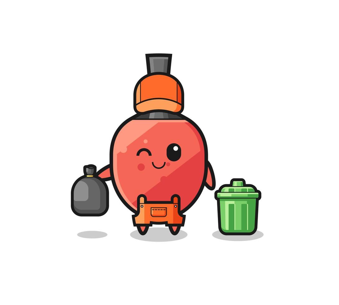 the mascot of cute table tennis racket as garbage collector vector