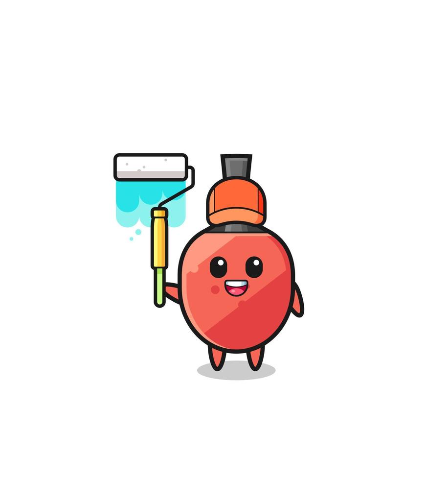 the table tennis racket painter mascot with a paint roller vector