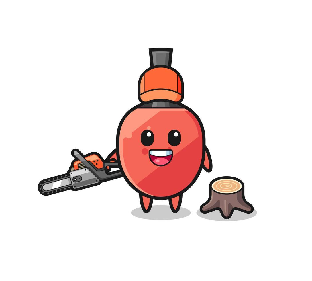 table tennis racket lumberjack character holding a chainsaw vector
