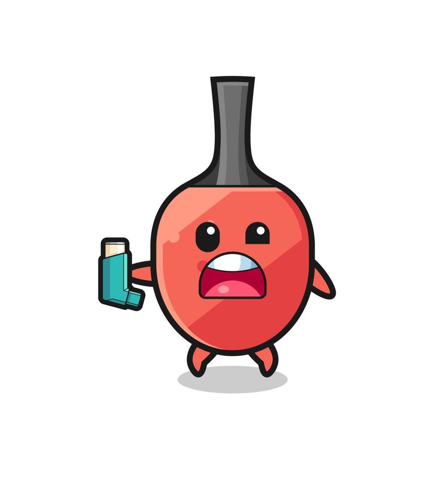 table tennis racket mascot having asthma while holding the inhaler vector