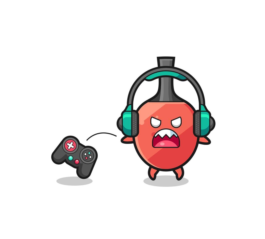table tennis racket gamer mascot is angry vector
