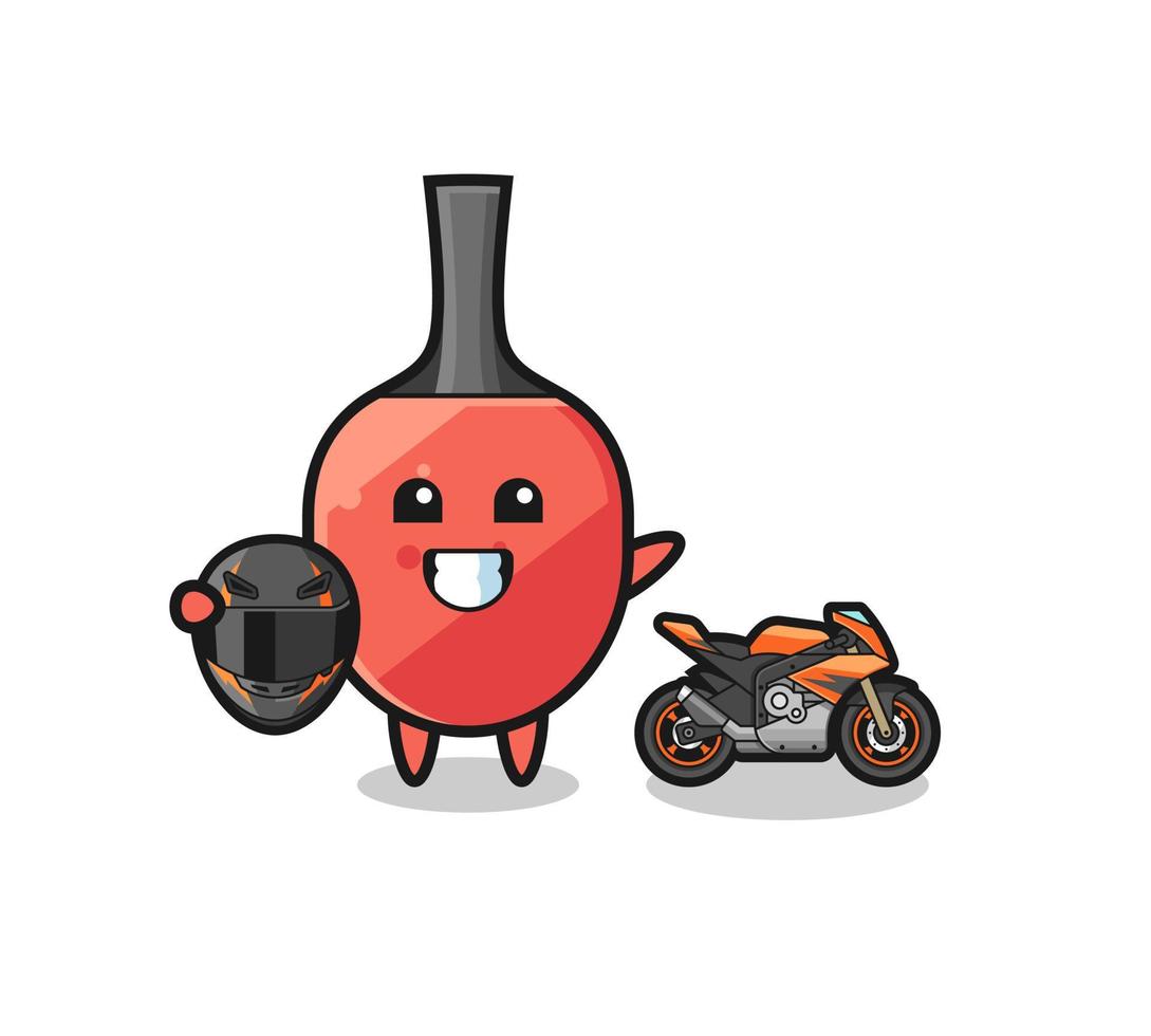 cute table tennis racket cartoon as a motorcycle racer vector