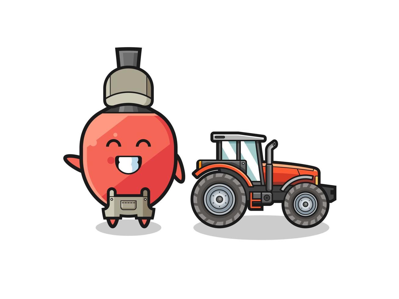 the table tennis racket farmer mascot standing beside a tractor vector