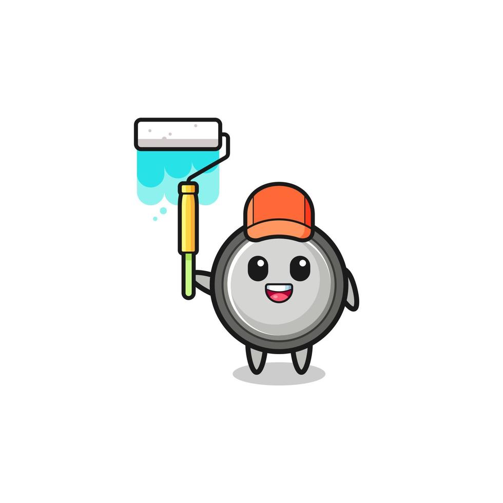 the button cell painter mascot with a paint roller vector