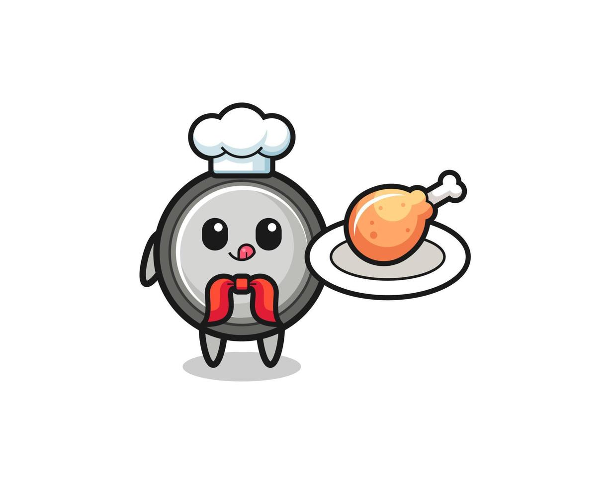 button cell fried chicken chef cartoon character vector