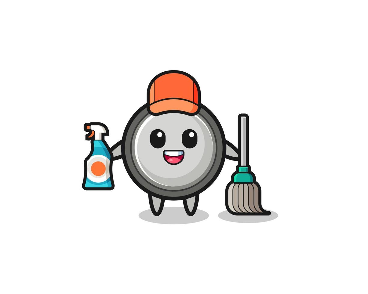 cute button cell character as cleaning services mascot vector