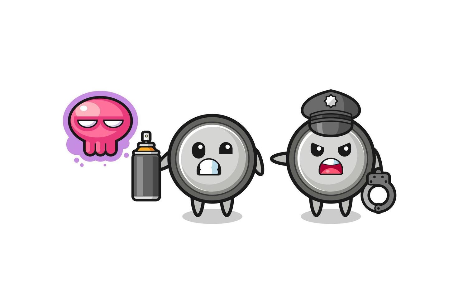 button cell cartoon doing vandalism and caught by the police vector