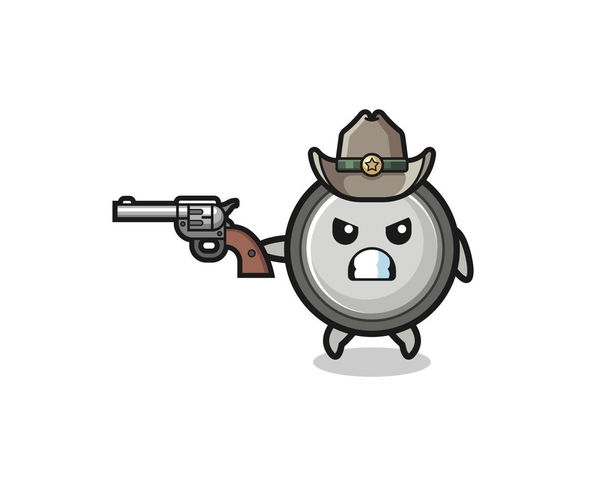 the button cell cowboy shooting with a gun vector