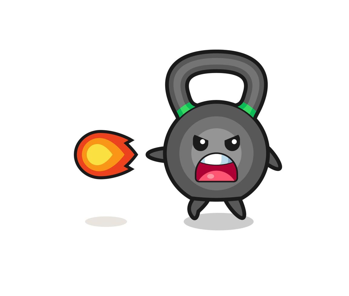 cute kettlebell mascot is shooting fire power vector