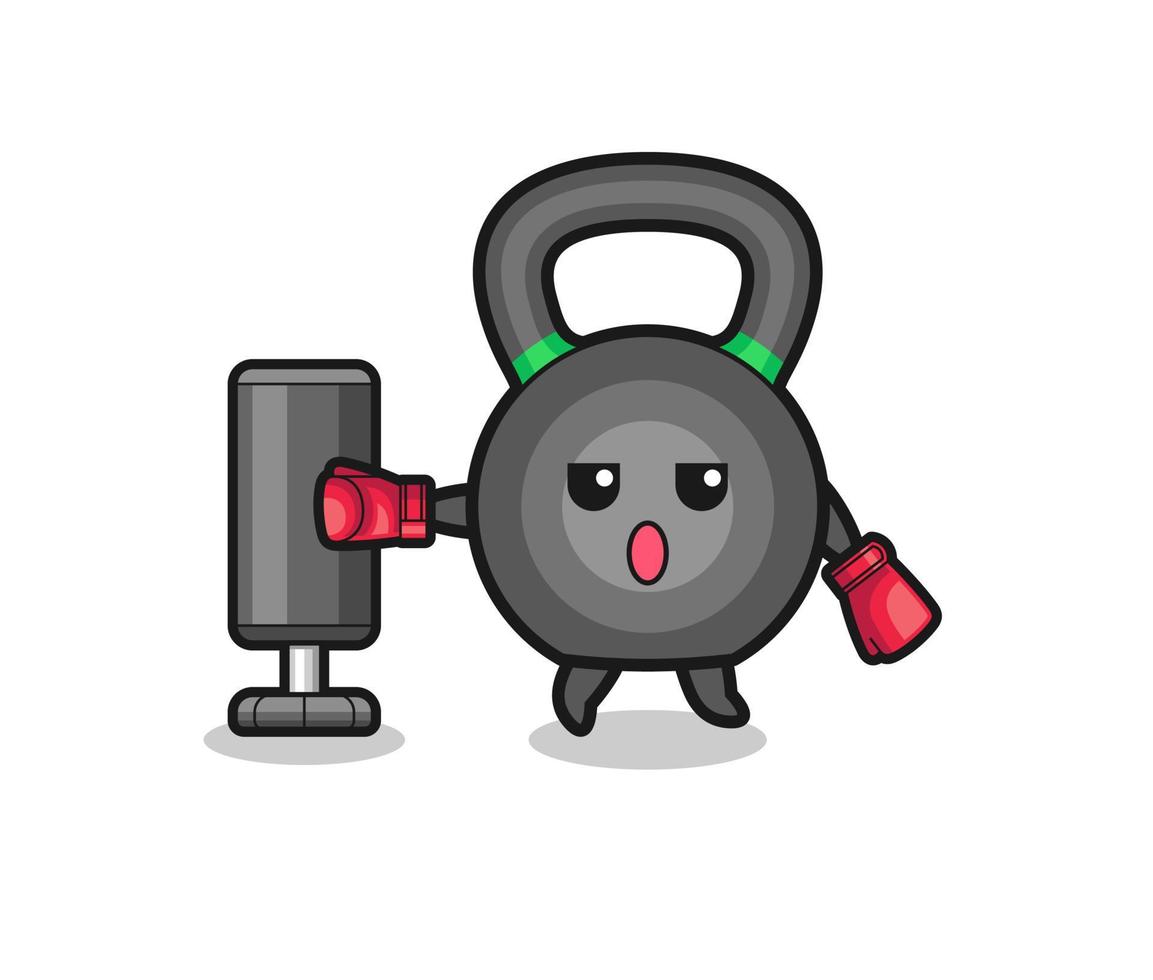 kettlebell boxer cartoon doing training with punching bag vector