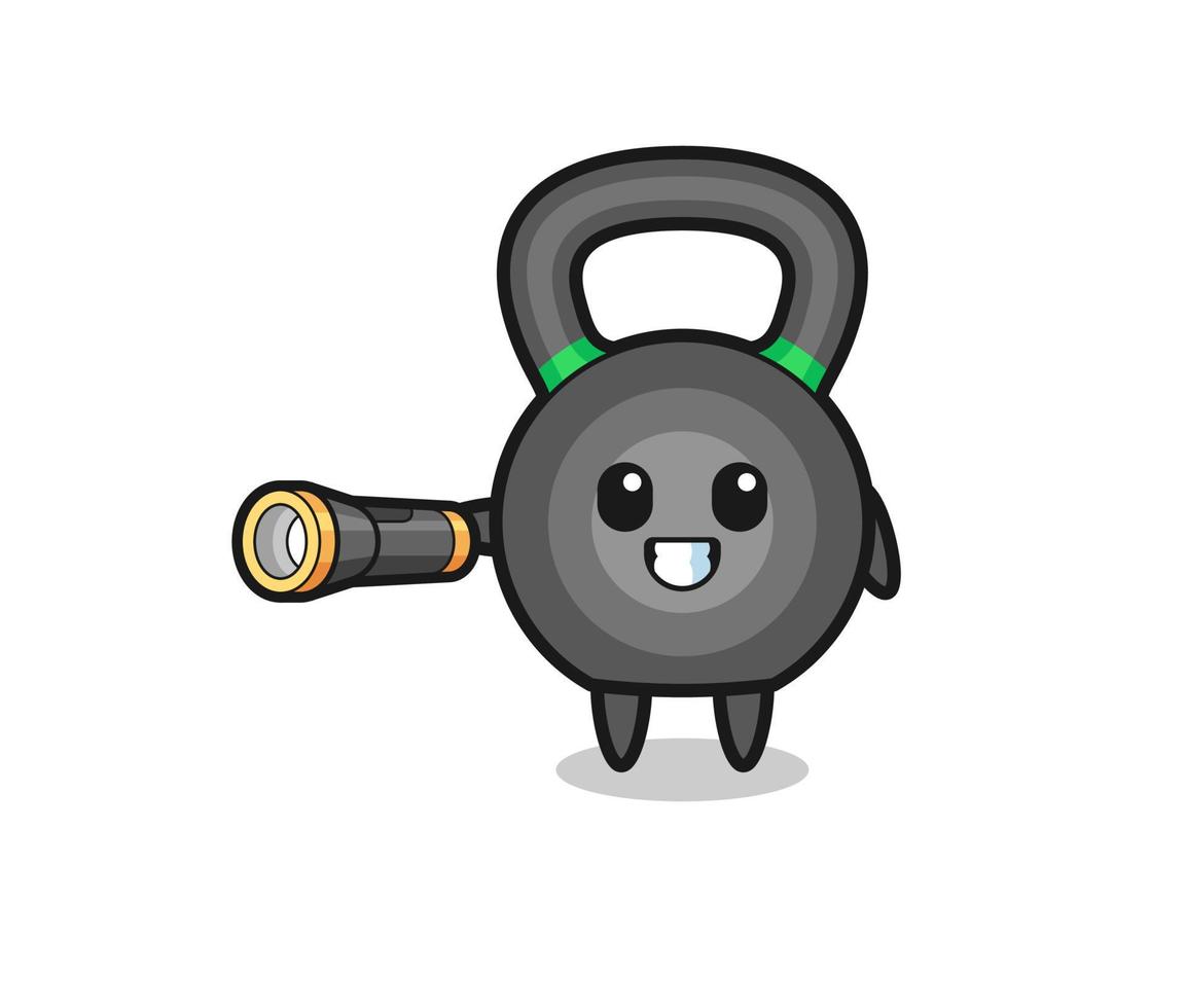 kettlebell mascot holding flashlight vector
