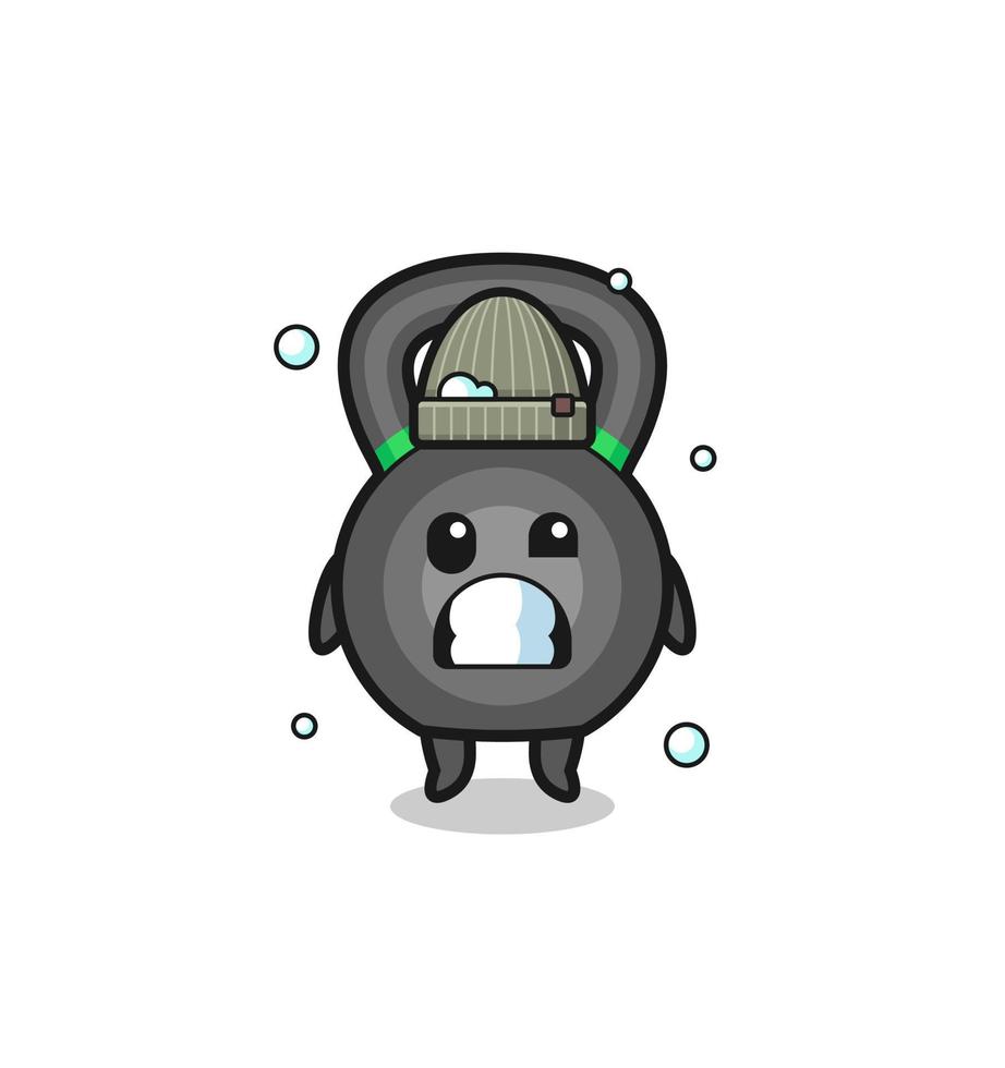 cute cartoon kettlebell with shivering expression vector