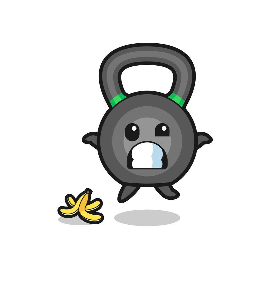 kettlebell cartoon is slip on a banana peel vector