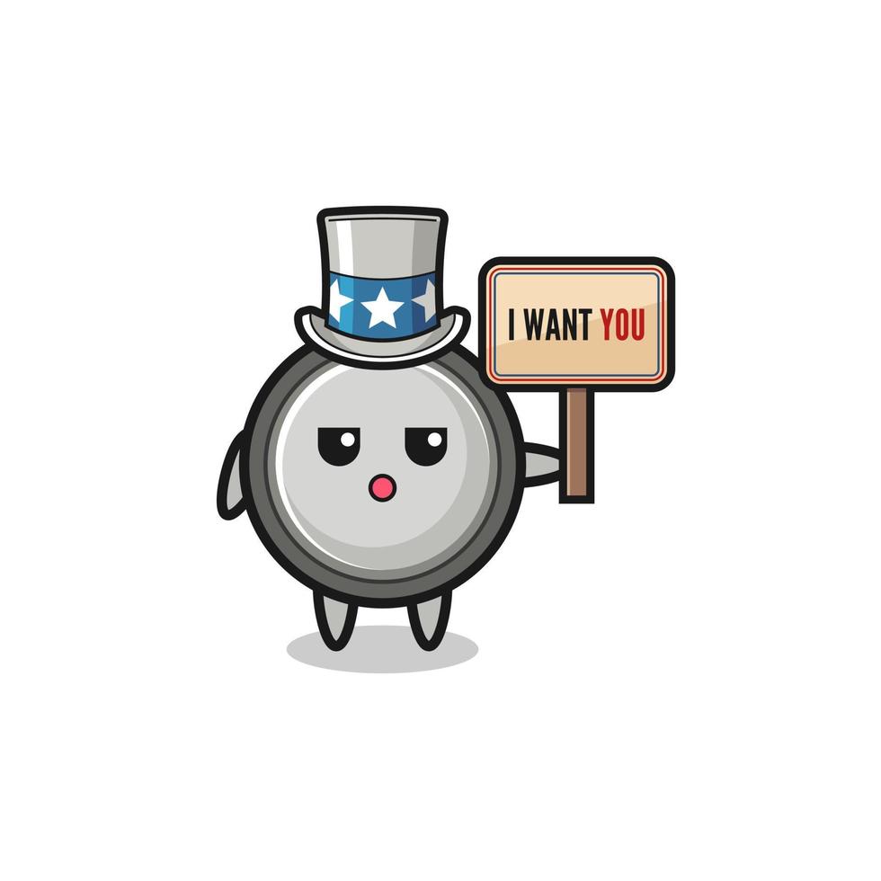 button cell cartoon as uncle Sam holding the banner I want you vector