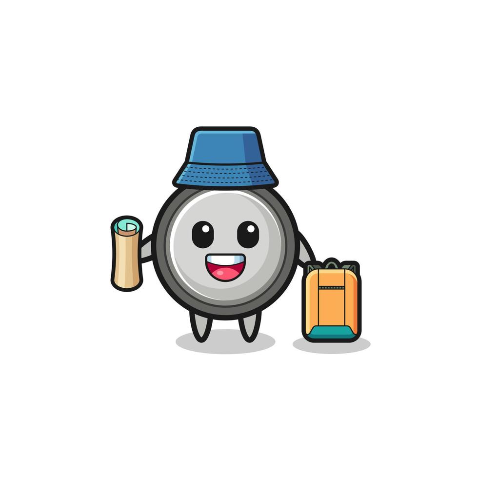 button cell mascot character as hiker vector