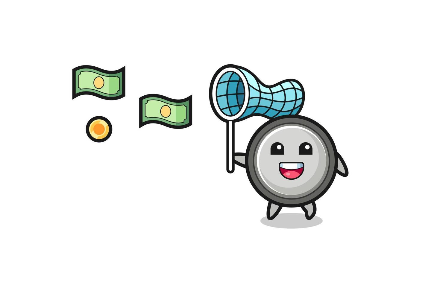 illustration of the button cell catching flying money vector