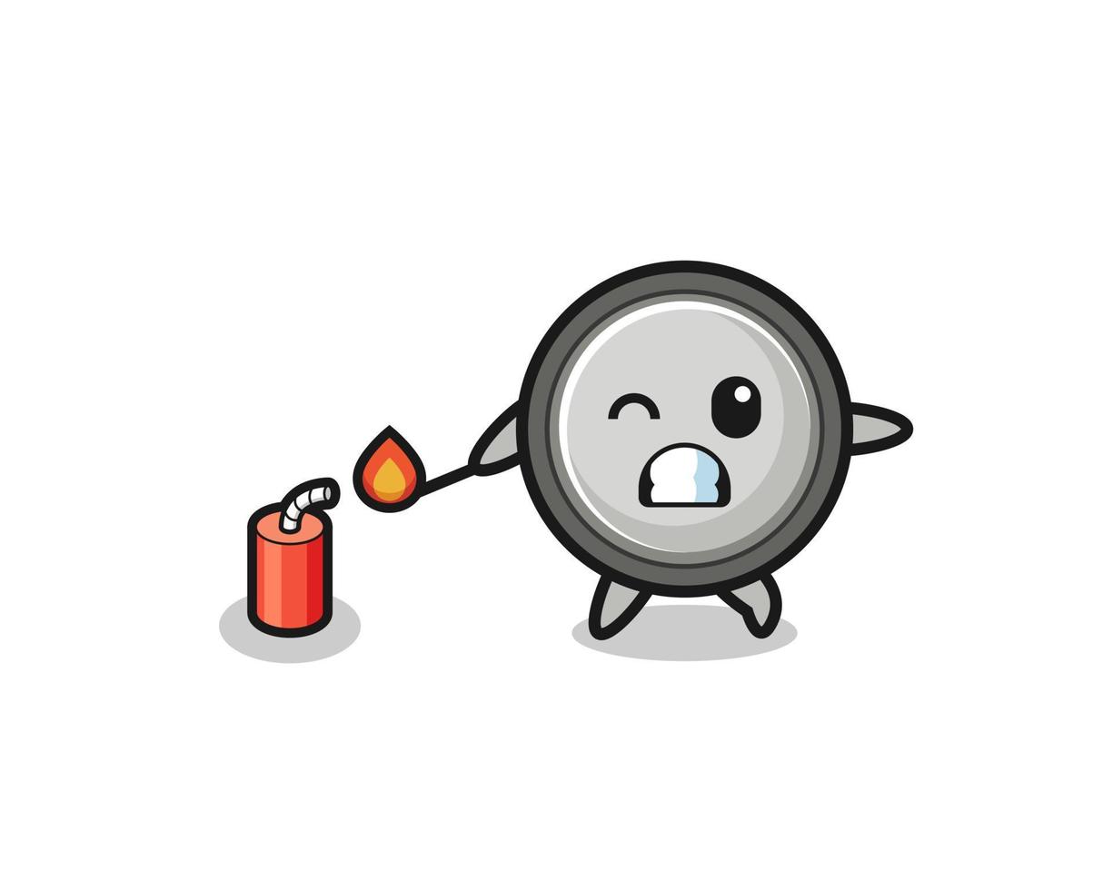 button cell mascot illustration playing firecracker vector