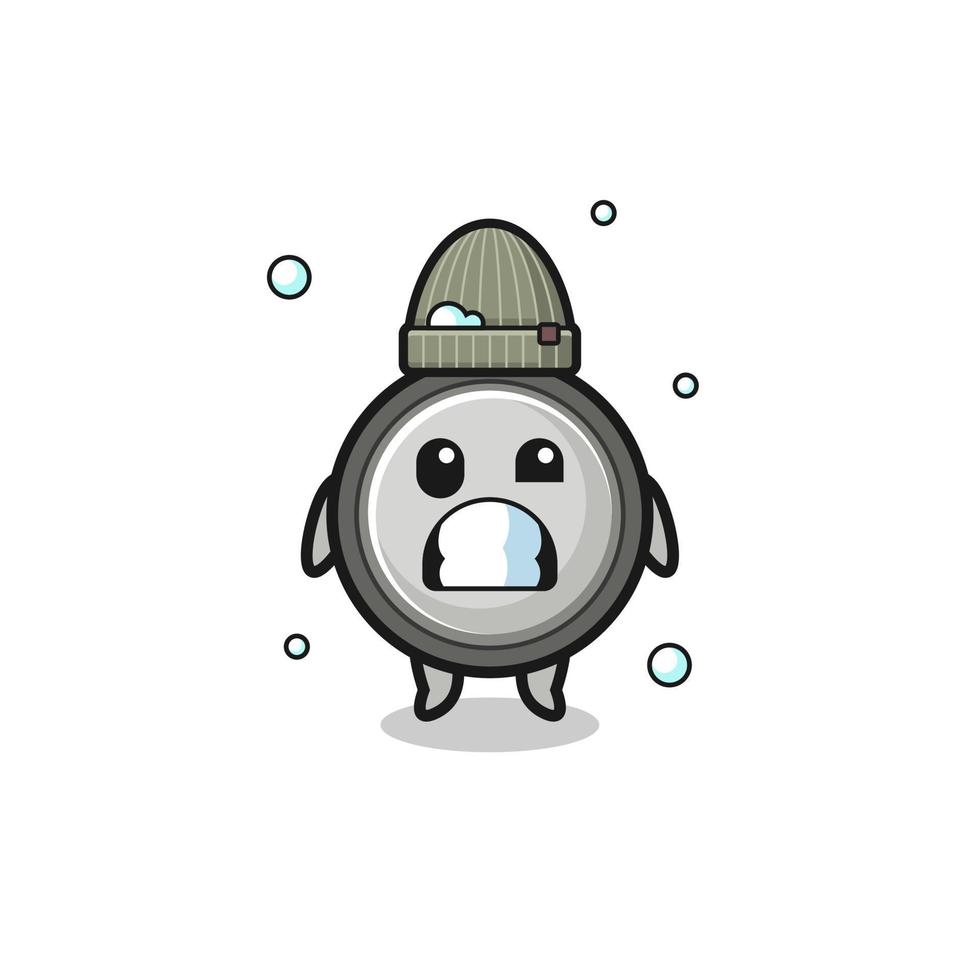 cute cartoon button cell with shivering expression vector