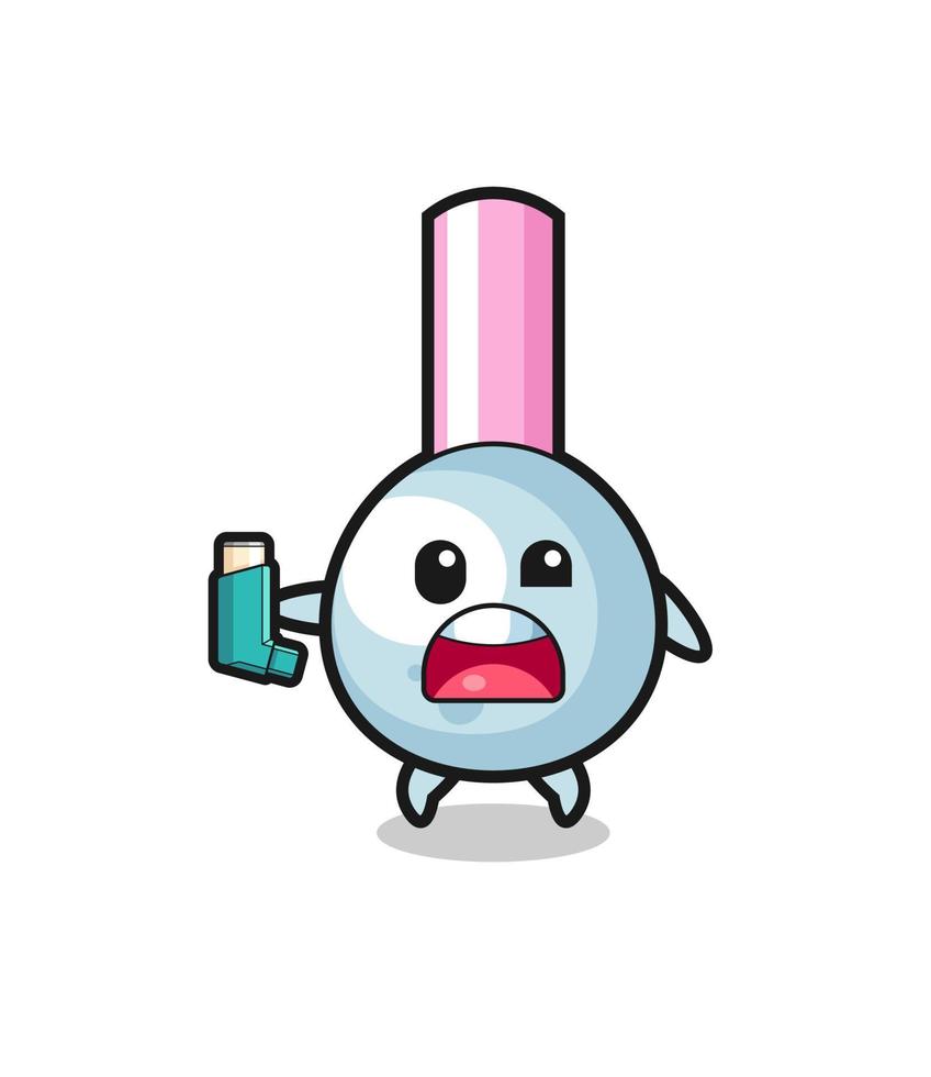 cotton bud mascot having asthma while holding the inhaler vector