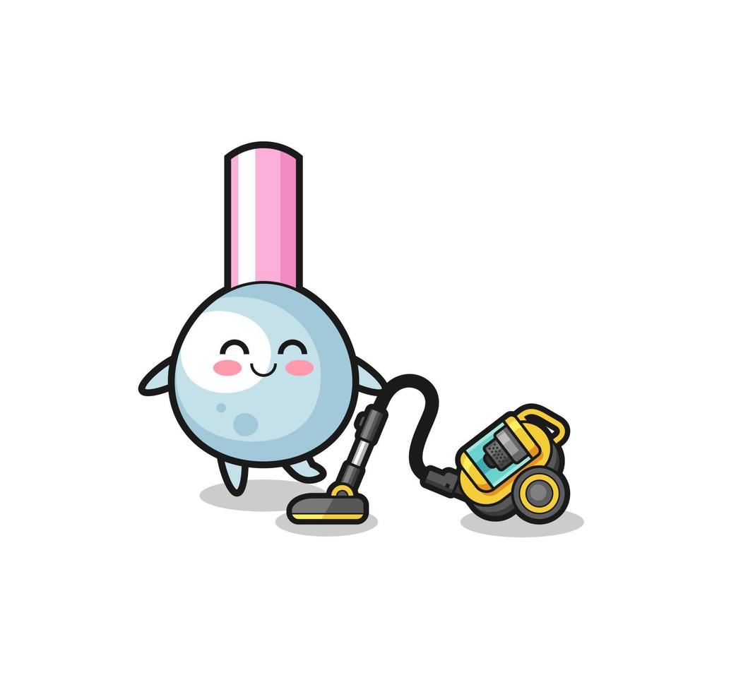 cute cotton bud holding vacuum cleaner illustration vector