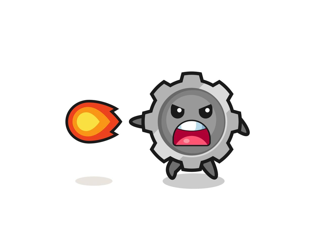 cute gear mascot is shooting fire power vector