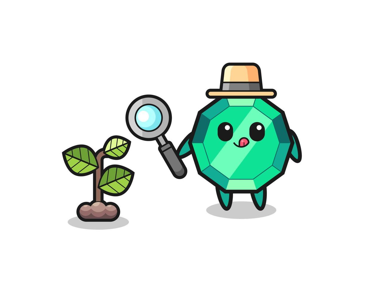 cute emerald gemstone herbalist researching a plants vector