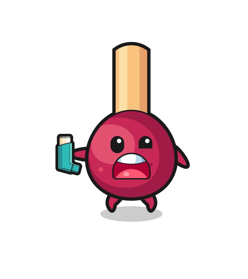 matches mascot having asthma while holding the inhaler vector